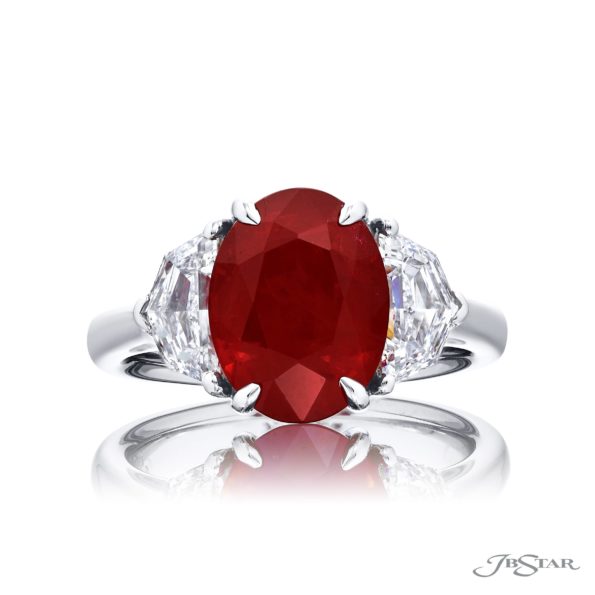 5.13 ct Certified Burmese Pigeon Blood Ruby & Diamond Ring | Oval-Cut Ruby with Epaulet Diamonds in Platinum | Breathtaking Radiance by Jb Star