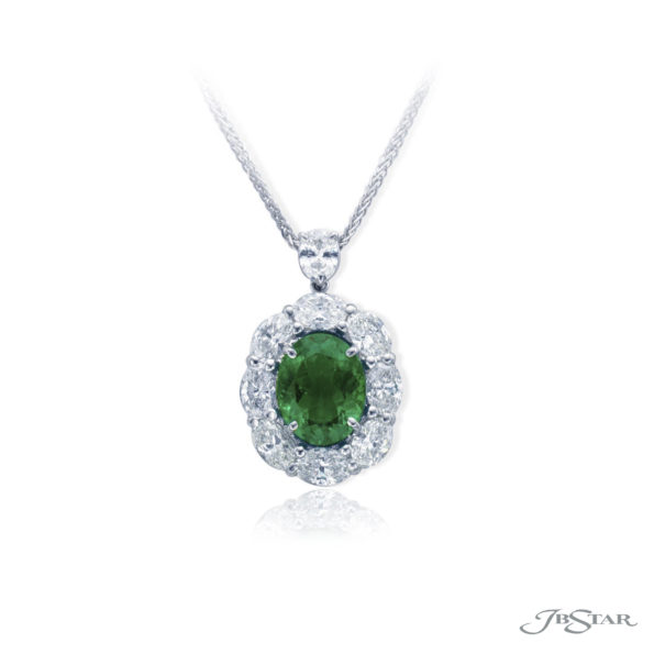 2.77 ct Oval Cut Emerald Pendant with Diamond Halo