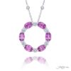 Exquisite Style: Signature Circle Pendant  Pink Oval Sapphires & Round Diamonds in Pure Platinum