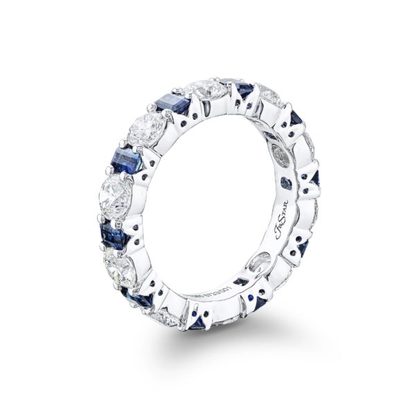 Emerald Cut Sapphire And Round Diamond Eternity Band