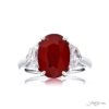 6.08 ct Certified Burmese Intense Red Ruby Ring | Oval-Cut Ruby with Epaulet Diamonds in Platinum | Breathtaking Radiance by Jb Star