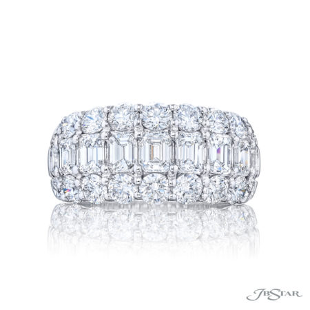 Elegance Elevated: Classic Multi-Row Emerald-Cut and Round Diamond Band Elegance Elevated: Classic Multi-Row Emerald-Cut and Round Diamond Band