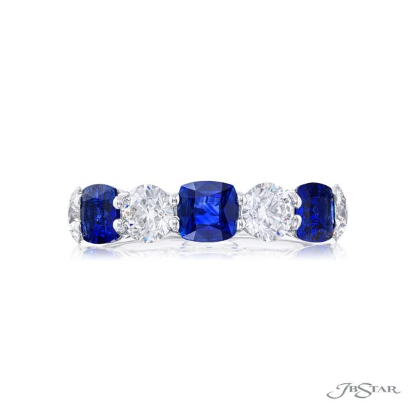 Classic Single-Row Cushion-Cut Sapphire and Diamond Band