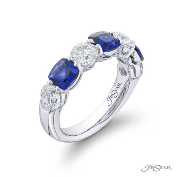 Classic Single-Row Cushion-Cut Sapphire and Diamond Band