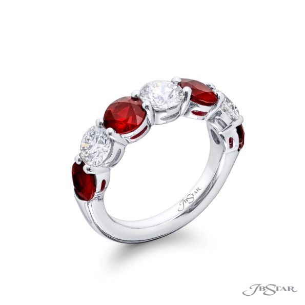 Classic Single-Row Ruby and Diamond Band in Pure Platinum