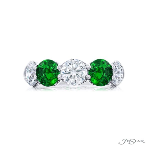 Elegance Elevated: Classic Single-Row Emerald and Diamond Band in Platinum
