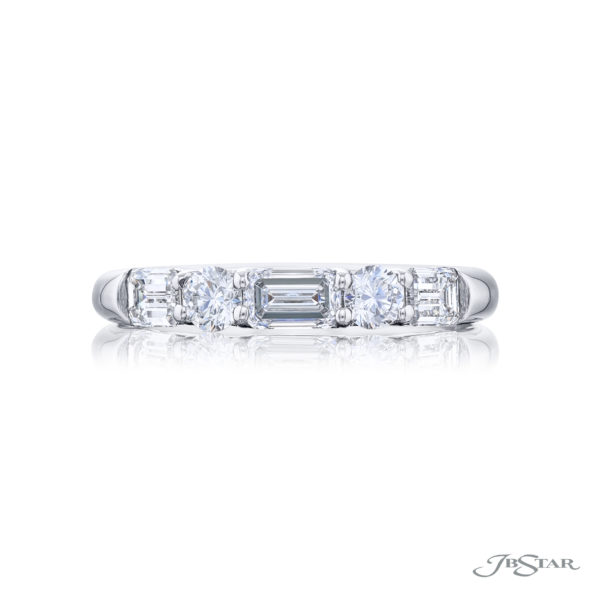 Elegance Elevated: Classic Single-Row Emerald-Cut and Round-Cut Diamond Band | Handcrafted in Platinum