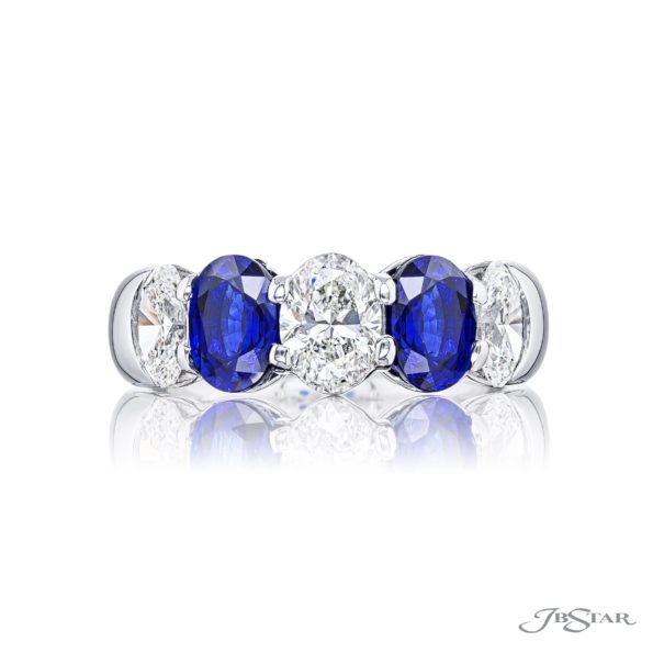 Elegance Elevated: Classic Single-Row Sapphire and Diamond Band | Oval-Cut Gems in Shared Prongs Handcrafted in Platinum