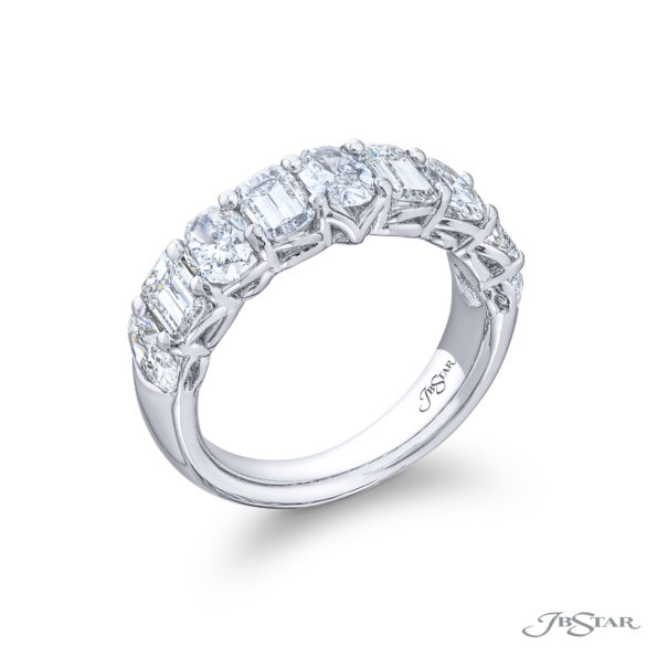 Iconic Single-Row Diamond Band | Emerald-Cut & Oval-Cut Diamonds in Pure Platinum