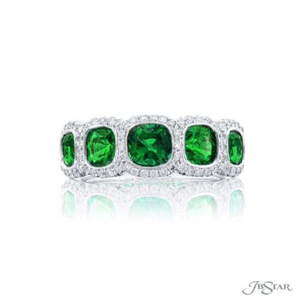 Emerald & Diamond Wedding Band Cushion-Cut 1.90 ctw.