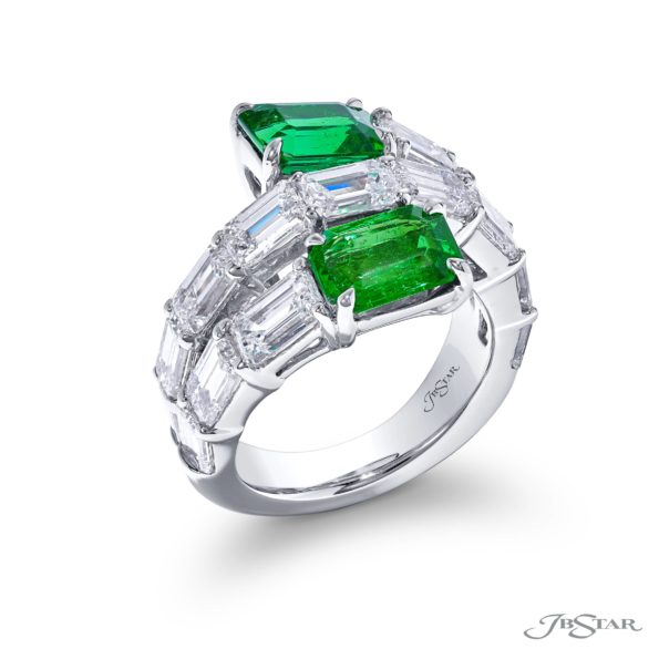 Breathtaking Radiance: Certified Three-Row Twogether Emerald Ring  Emerald-Cut Emeralds & Emerald-Cut Diamonds in Pure Platinum