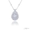 Exquisite Style: Our one-of-a-kind 2.01 ct. GIA certified Encircled Diamond Pendant. This stunning pear-shaped diamond cradled in round and oval diamonds is handcrafted in pure platinum.
