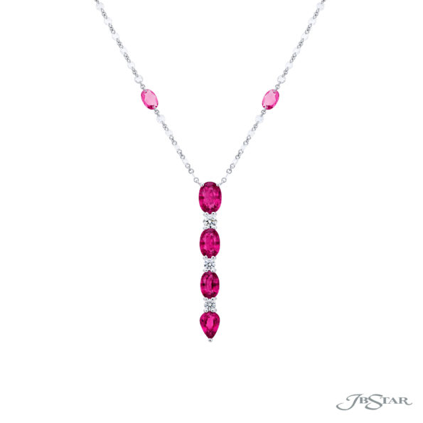 Exquisite Style: One-of-a-Kind 6.39 ctw. Pink Sapphire Drop Pendant  Oval & Briolette Sapphires with Oval & Briolette Diamonds in Pure Platinum