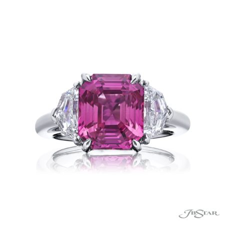 5.84 ct Certified Sri Lankan Pink Padparadscha & Diamond Ring | Emerald-Cut Padparadscha with Epaulet Diamonds in Platinum | Breathtaking Radiance by Jb Star 5.84 ct Certified Sri Lankan Pink Padparadscha & Diamond Ring | Emerald-Cut Padparadscha with Epaulet Diamonds in Platinum | Breathtaking Radiance by Jb Star