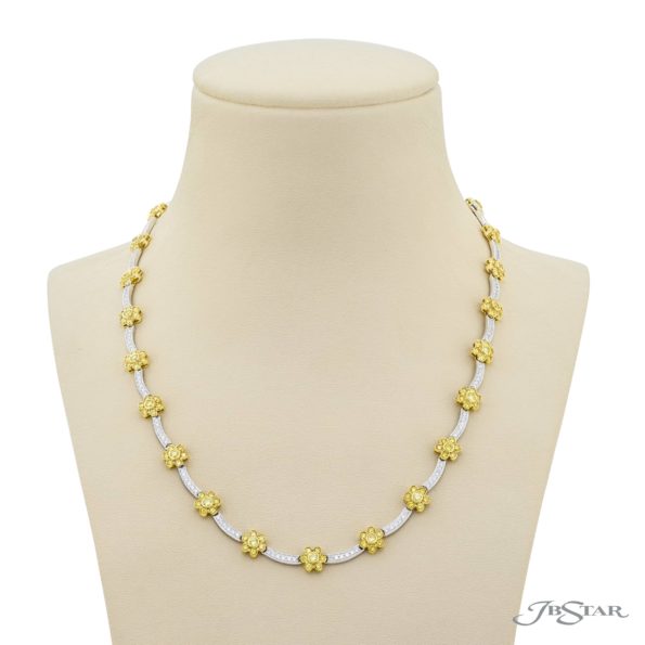 One-of-a-Kind Fancy Yellow Diamond Floral Necklace  Round Fancy Yellow & White Diamonds in Platinum & 18K Yellow Gold