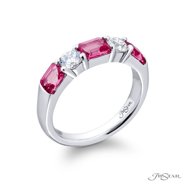 Iconic Single-Row Pink Sapphire and Diamond Band in Pure Platinum