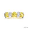 Classic Single-Row Fancy Yellow and White Oval Diamond Band in Platinum and 18K Yellow Gold