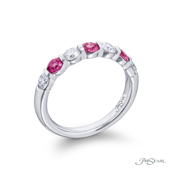 Elegance Elevated: Iconic Single-Row Pink Sapphire and Diamond Band in Pure Platinum