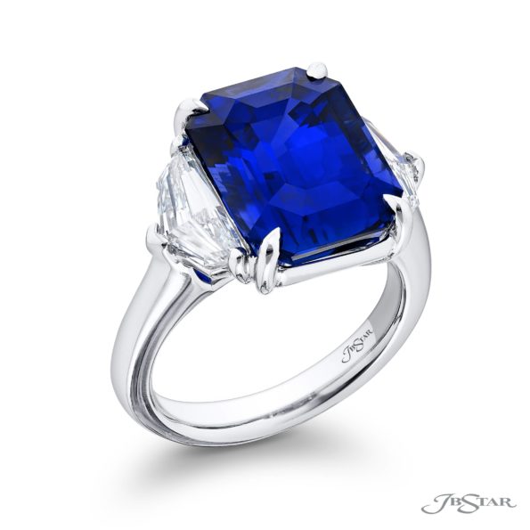 11.15 ct Certified Vivid Blue Sri Lankan Sapphire Ring | Emerald-Cut Sapphire with Epaulet Diamonds in Platinum | Breathtaking Radiance by Jb Star
