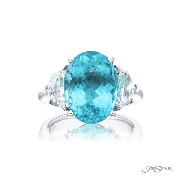 7.58 ct Paraiba Ring | Oval Paraiba with Epaulet Diamonds in Platinum | Breathtaking Radiance by Jb Star