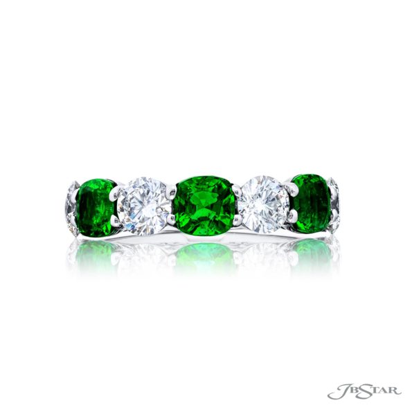 Iconic Single-Row Cushion-Cut Emerald and Diamond Band