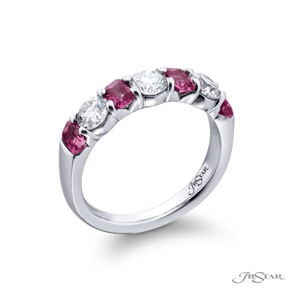 Iconic Single-Row Pink Sapphire and Diamond Band in Pure Platinum
