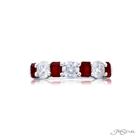 Classic Single-Row Ruby and Diamond Band in Pure Platinum Classic Single-Row Ruby and Diamond Band in Pure Platinum