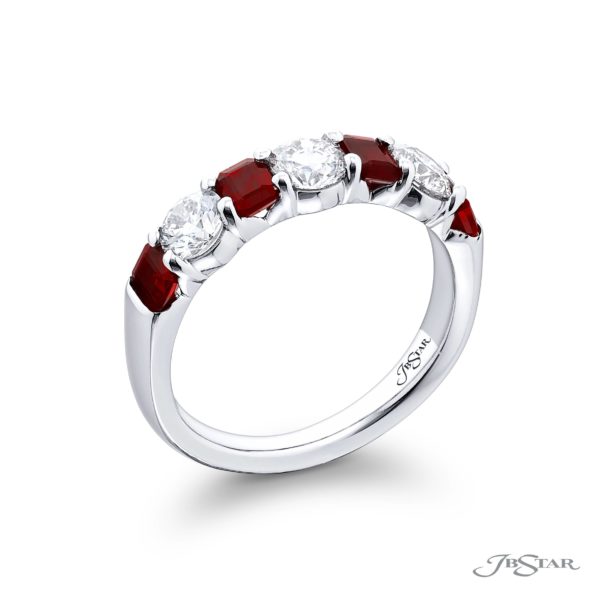 Classic Single-Row Ruby and Diamond Band in Pure Platinum