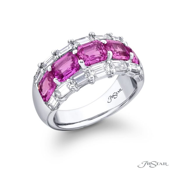 Elegance Elevated | Three-Row East-West Pink Sapphire & Diamond Band in Pure Platinum