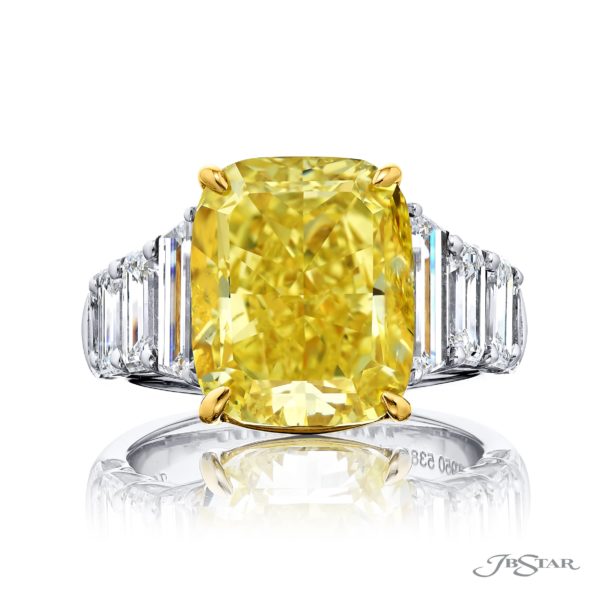 10.02 ct Fancy Intense Yellow Diamond Ring | GIA Certified Cushion-Cut with Trapezoid & Emerald Diamonds | Handcrafted in Platinum & 18KY Gold