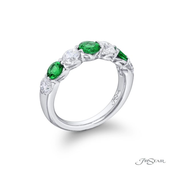Elegance Elevated: Classic Single-Row Emerald and Diamond Band in Platinum