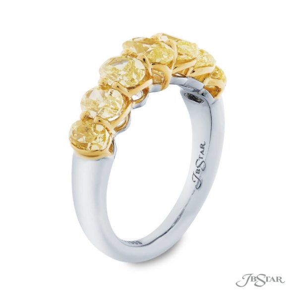 Elegance Elevated: Classic Single-Row Fancy Yellow Oval-Cut Diamond Band in 18k Yellow Gold and Platinum
