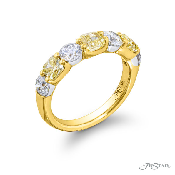 Classic Fancy Yellow & White Diamond Band | Cushion & Round Design in Platinum & 18K Gold
