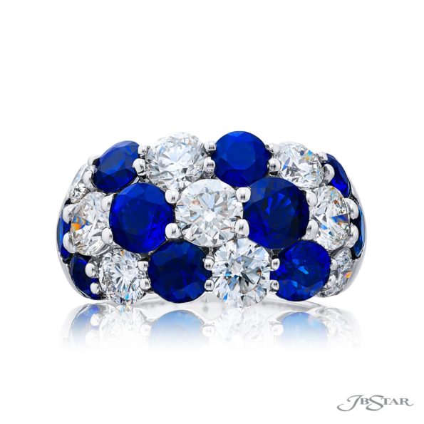 Iconic Three-Row Sapphire and Diamond Band | Platinum Handcrafted Design