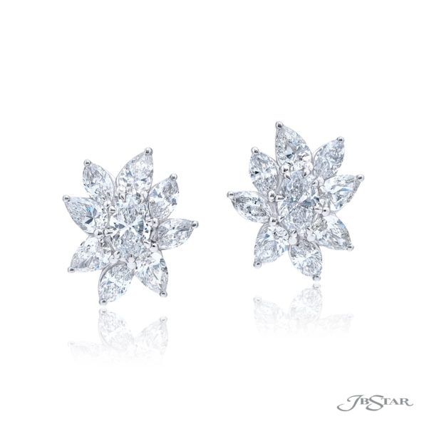 1.40 ctw. Certified Floral Diamond Earrings with Oval Pear and Marquise Diamonds in Platinum