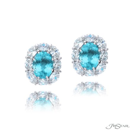 One-of-a-Kind 4.60 ctw. Certified Oval Paraiba Stud Earrings with Diamond Accents in Platinum One-of-a-Kind 4.60 ctw. Certified Oval Paraiba Stud Earrings with Diamond Accents in Platinum