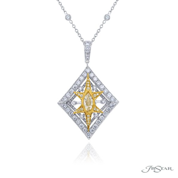 Exquisite Style: One-of-a-Kind Fancy Yellow Marquise Diamond Pendant with White and Yellow Diamond Halo in Platinum & 18KY Gold