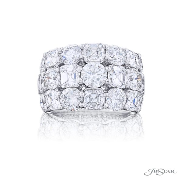 Classic Multi-Row Diamond Band | Emerald-Cut and Square Emerald-Cut Diamonds in Platinum