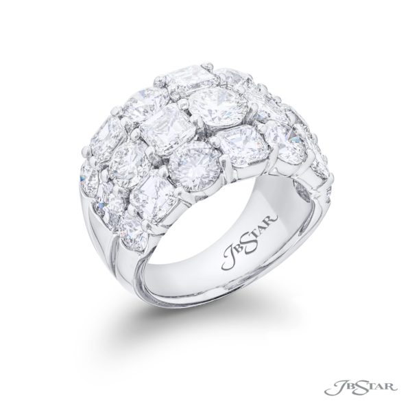 Classic Multi-Row Diamond Band | Emerald-Cut and Square Emerald-Cut Diamonds in Platinum