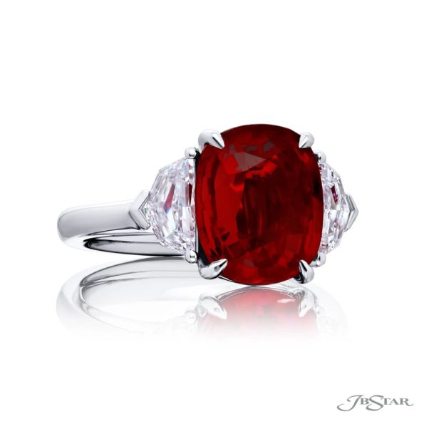 5.01 ct Certified Mozambique Ruby & Diamond Ring | Cushion Ruby with Matching Diamonds in Platinum | Magnificent Design by Jb Star
