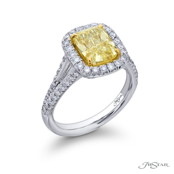 2.73 ct. GIA-Certified Fancy Yellow Cushion-Cut Diamond Ring in Platinum and 18KY Gold