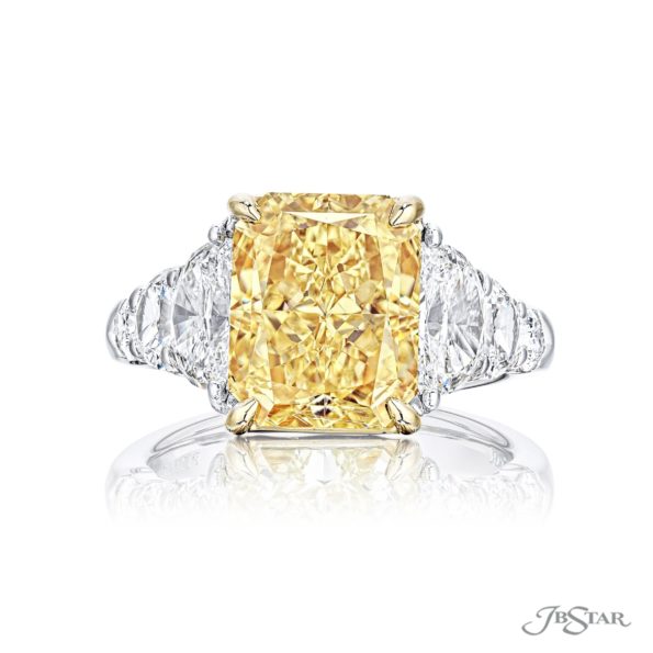 Dazzling 5.05 ct. Fancy Yellow Radiant-Cut Diamond Ring with Half-Moon & Shield Diamonds