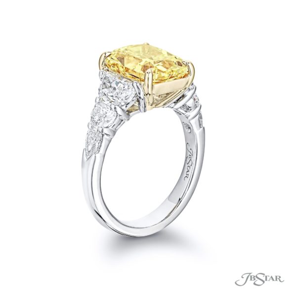 Dazzling 5.05 ct. Fancy Yellow Radiant-Cut Diamond Ring with Half-Moon & Shield Diamonds