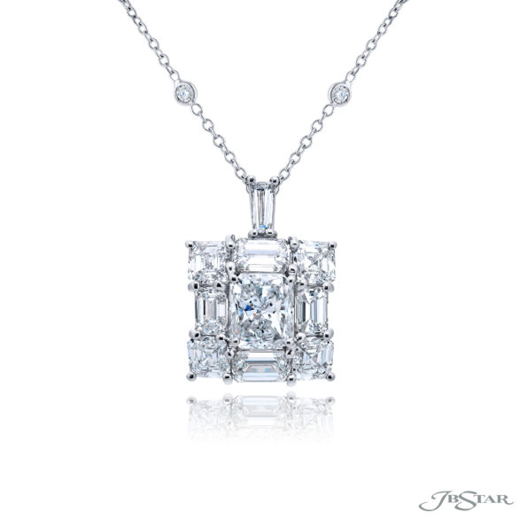Exquisite Style: Timeless 1.70 ct. GIA Certified Diamond Pendant  Radiant-Cut & Baguette Diamonds in Pure Platinum