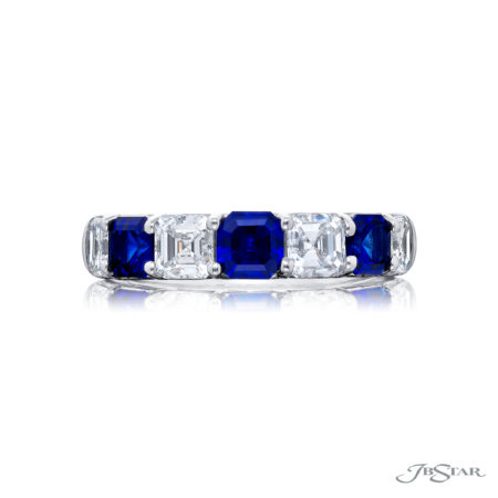 Classic Single-Row Sapphire and Diamond Band in Pure Platinum Classic Single-Row Sapphire and Diamond Band in Pure Platinum