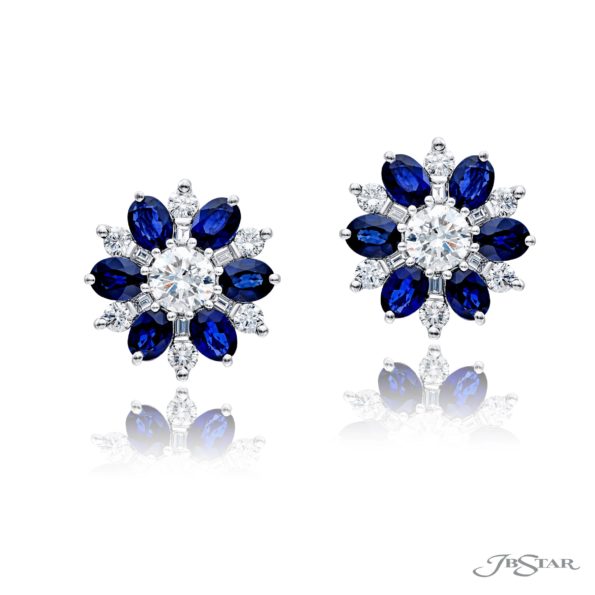 2.90 ctw. Sapphire & Diamond Floral Earrings in Platinum