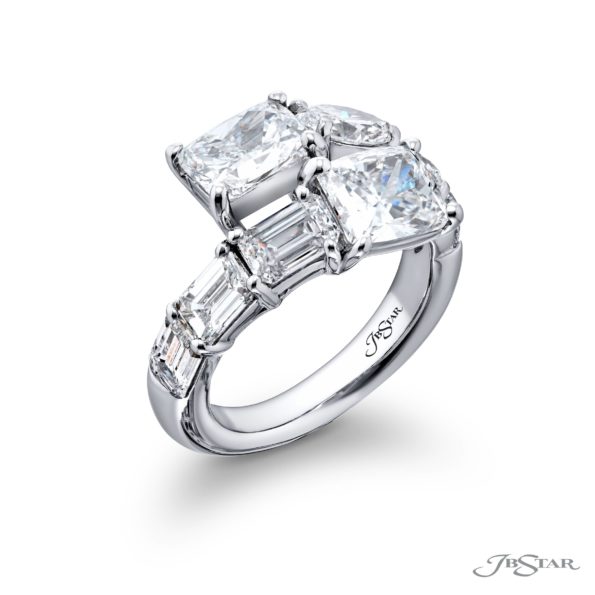 Dazzling Brilliance: Certified Twogether Diamond Ring  Cushion-Cut Diamonds with Oval Pear-Shaped & Emerald-Cut Accents in Pure Platinum