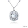 Exquisite Style: Timeless Encircled Diamond Pendant  Emerald-Cut Diamond with Oval Round & Tapered Baguette Diamonds in Pure Platinum