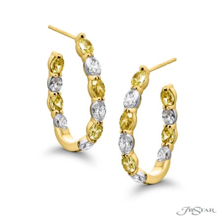 Fancy Yellow & White Diamond Oval Hoop Earrings in 18K Gold Fancy Yellow & White Diamond Oval Hoop Earrings in 18K Gold