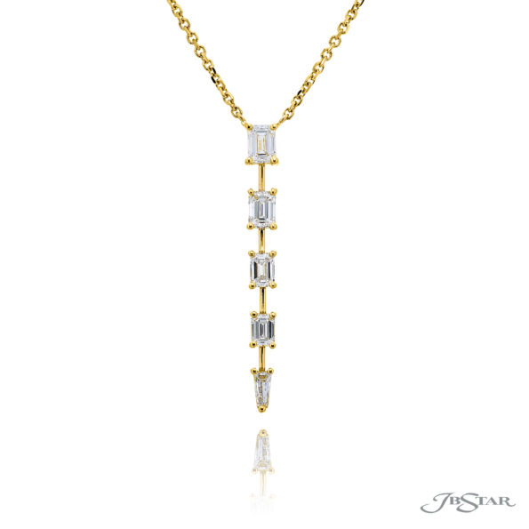 Exquisite Style: Our Unique Diamond Drop Pendant  Emerald-Cut Diamonds & Tapered Baguette Diamonds in 18KY Gold